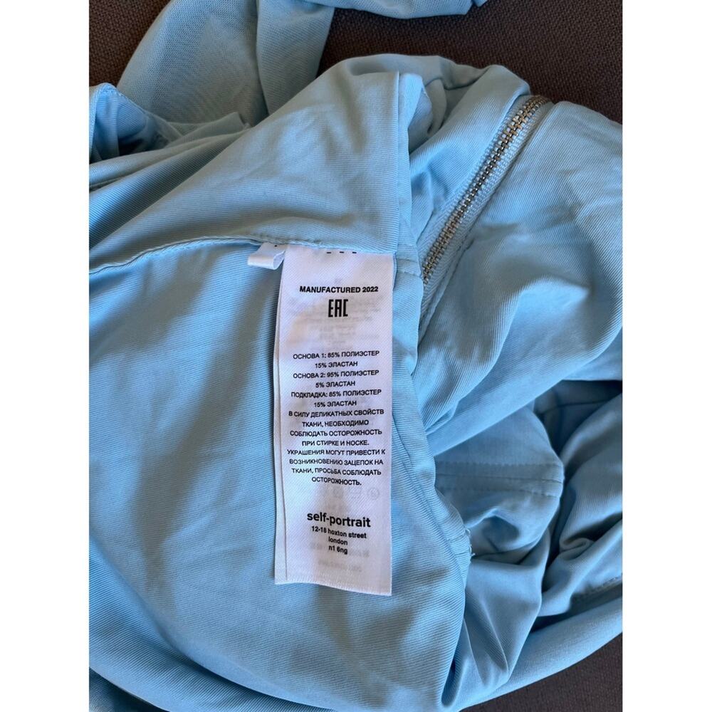 Self Portrait Light Blue Ruched Mesh Jersey Crossover Long Sleeve Top Size 0 - Picture 5 of 7
